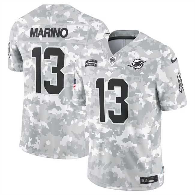 Mens Miami Dolphins #13 Dan Marino 2024 Arctic Camo Salute To Service Limited Stitched Jersey Dyin